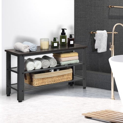 Topbuy 3-Tier Industrial Shoe Rack Entryway Bench with Mesh Storage Shelf