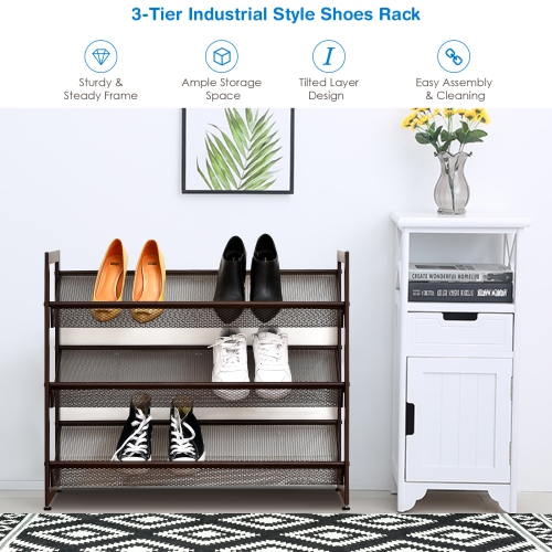 Topbuy Iron Shoe Shelf 2/3/4-Tier Space Saving Layered Shoes Shelving Shoes Storage Organizer
