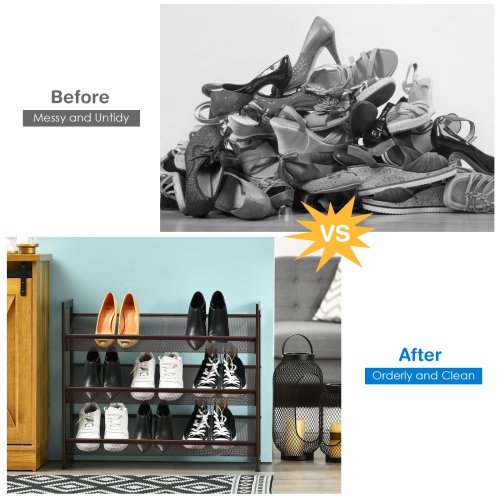 Topbuy Iron Shoe Shelf 2/3/4-Tier Space Saving Layered Shoes Shelving Shoes Storage Organizer