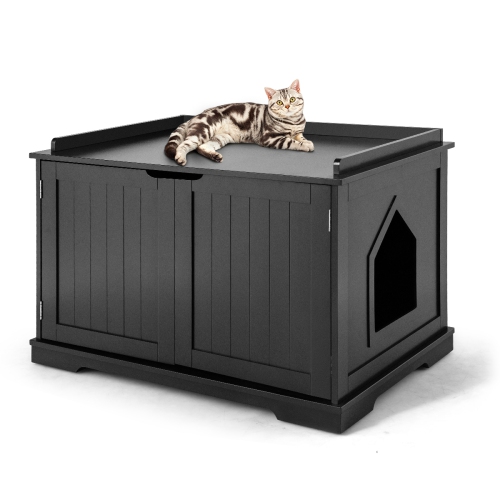 Topbuy Cat House Litter Box Pet Cat Washroom Nightstand Cat Storage Bench Coffee/Black