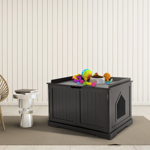 Topbuy Cat House Litter Box Pet Cat Washroom Nightstand Cat Storage Bench Coffee/Black