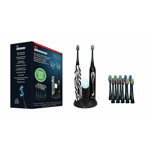 Pursonic Dual Handle Sonic toothbrush with UV sanitizing function.black/zebra