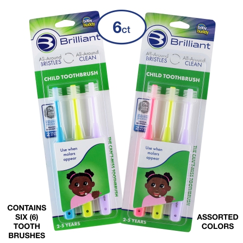 Brosse à dents brillante pour enfants Baby Buddy, 2-5 ans, tête ronde, soies nettoyant la bouche tout autour