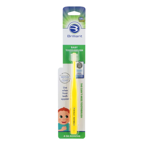 Brilliant Baby Toothbrush by Baby Buddy, for Ages 4-24 Months, Round Head, Bristles Clean All-Around Mouth