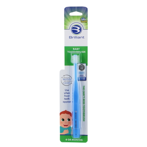 Brosse à dents pour bébé Brilliant Baby Buddy, pour les enfants de 4-24 à 6 mois, tête ronde, soies nettoyant la bouche tout autour