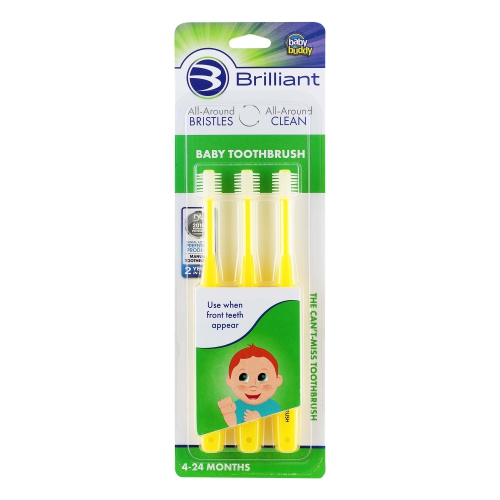 Brosse à dents pour bébé Brilliant Baby Buddy, pour les enfants de 4-24 à 6 mois, tête ronde, soies nettoyant la bouche tout autour