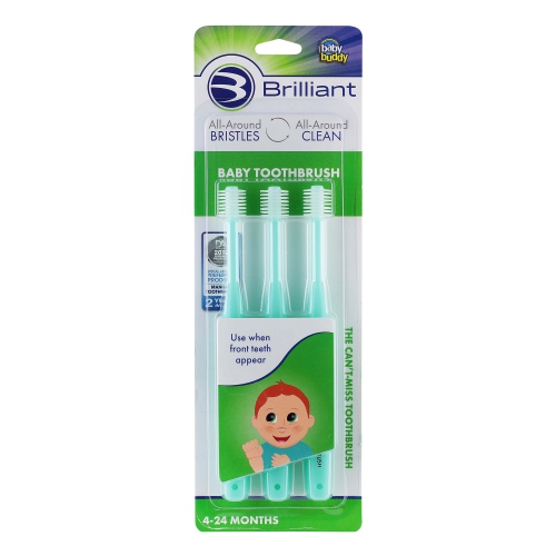 Brosse à dents pour bébé Brilliant Baby Buddy, pour les enfants de 4-24 à 6 mois, tête ronde, soies nettoyant la bouche tout autour