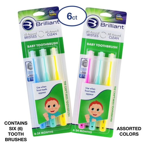 Brilliant Baby Toothbrush by Baby Buddy, for Ages 4-24 Months, Round Head, Bristles Clean All-Around Mouth