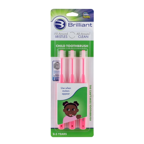 Brosse à dents brillante pour enfants Baby Buddy, 2-5 ans, tête ronde, soies nettoyant la bouche tout autour