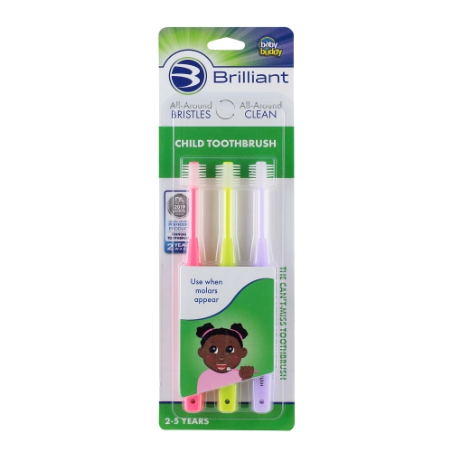 Brilliant Child Toothbrush by Baby Buddy, Ages 2-5 Years, Round Head, Bristles Clean All-Around Mouth