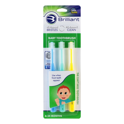 Brilliant Baby Toothbrush by Baby Buddy, for Ages 4-24 Months, Round Head, Bristles Clean All-Around Mouth