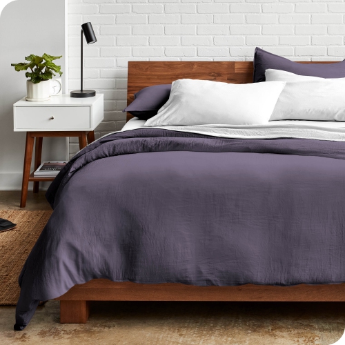 Bare Home Washed Duvet Cover and Sham Set - Premium 1800 Ultra-Soft Brushed Microfiber - Hypoallergenic, Stain Resistant - Full, Dusty Purple