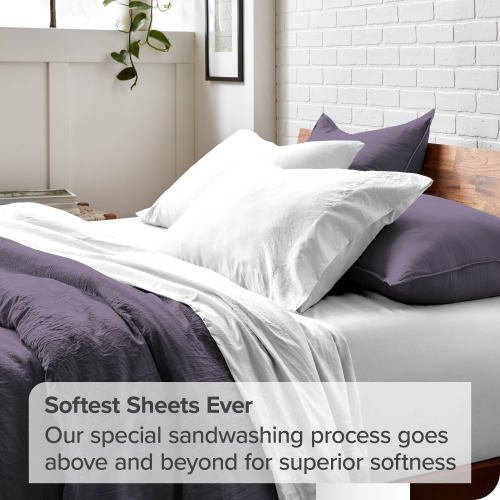 Bare Home Washed Duvet Cover and Sham Set - Premium 1800 Ultra-Soft Brushed Microfiber - Hypoallergenic, Stain Resistant - Full, Dusty Purple