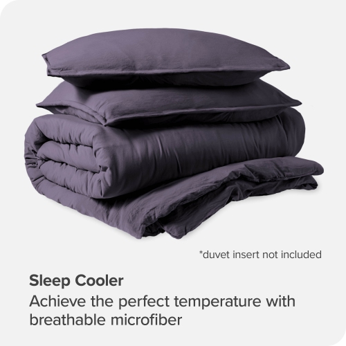 Bare Home Washed Duvet Cover and Sham Set - Premium 1800 Ultra-Soft Brushed Microfiber - Hypoallergenic, Stain Resistant - Full, Dusty Purple