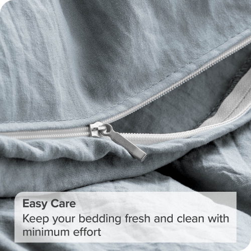 Bare Home Washed Duvet Cover and Sham Set - Premium 1800 Ultra-Soft Brushed Microfiber - Hypoallergenic, Stain Resistant - Full, Dusty Blue