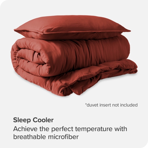 Bare Home Washed Duvet Cover and Sham Set - Premium 1800 Ultra-Soft Brushed Microfiber - Hypoallergenic, Stain Resistant - Twin/Twin XL, Rosewood