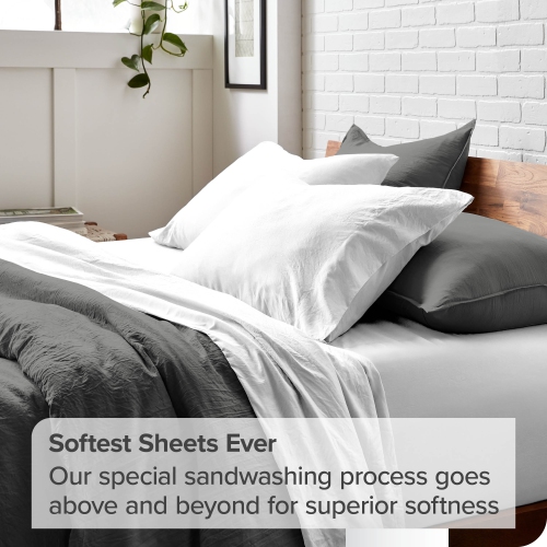 Bare Home Washed Duvet Cover and Sham Set - Premium 1800 Ultra-Soft Brushed Microfiber - Hypoallergenic, Stain Resistant - Oversized Queen, Grey