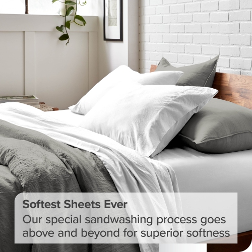 Bare Home Washed Duvet Cover and Sham Set - Premium 1800 Ultra-Soft Brushed Microfiber - Hypoallergenic, Stain Resistant - Oversized Queen, Frost Grey