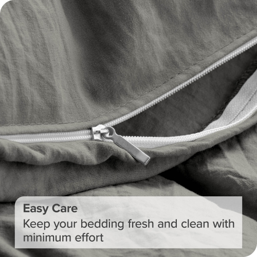 Bare Home Washed Duvet Cover and Sham Set - Premium 1800 Ultra-Soft Brushed Microfiber - Hypoallergenic, Stain Resistant - Oversized Queen, Frost Grey