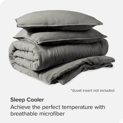 Bare Home Washed Duvet Cover and Sham Set - Premium 1800 Ultra-Soft Brushed Microfiber - Hypoallergenic, Stain Resistant - Oversized Queen, Frost Grey