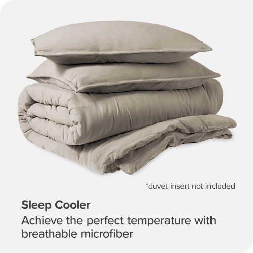 Bare Home Washed Duvet Cover and Sham Set - Premium 1800 Ultra-Soft Brushed Microfiber - Hypoallergenic, Stain Resistant - Queen, Fog