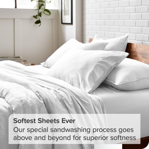 Bare Home Washed Duvet Cover and Sham Set - Premium 1800 Ultra-Soft Brushed Microfiber - Hypoallergenic, Stain Resistant - Oversized King, White