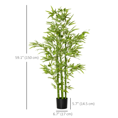 HOMCOM 5FT Artificial Bamboo Tree in Pot, Indoor Fake Plants for Home Office Living Room Decor, Green