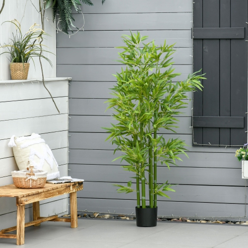 HOMCOM 5FT Artificial Bamboo Tree in Pot, Indoor Fake Plants for Home Office Living Room Decor, Green