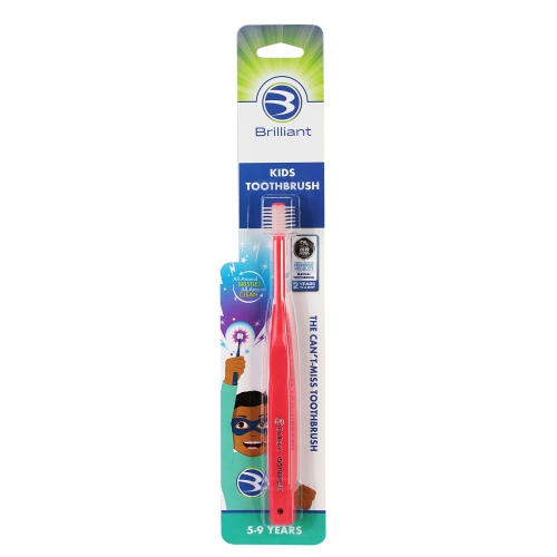 Brosse à dents brillante pour enfants de 5-9 à 5 ans, tête ronde, soies en microfibre pour nettoyer toute la bouche, rouge, paq./1