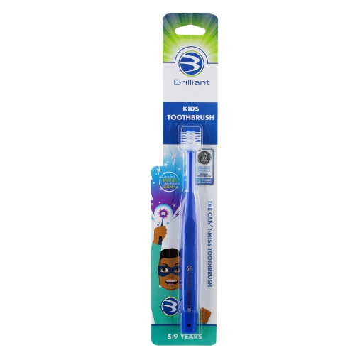 Brilliant Kids Toothbrush for Ages 5-9 Years, Round Head, Microfiber Bristles Clean All-Around Mouth, Royal, 1 Pack