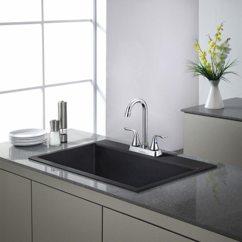 360° Rotation Bar Sink Faucet with Adjustable Water Temperature,High-Arc Spout and 2-Handles - Polished Chrome