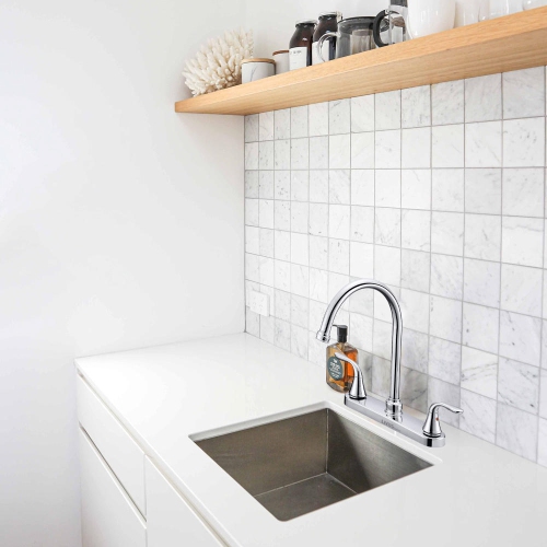 360° Rotation Bar Sink Faucet with Adjustable Water Temperature,High-Arc Spout and 2-Handles - Polished Chrome