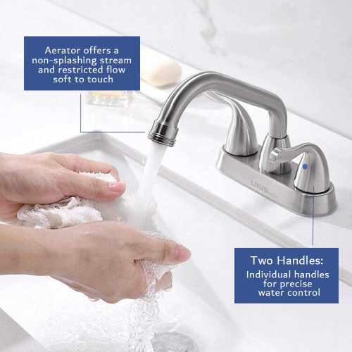 360° Rotation Bar Sink Faucet with Adjustable Water Temperature,High-Arc Spout and 2-Handles - Polished Chrome