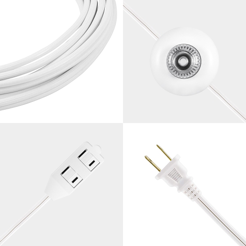 13Ft 2-Prong 3-Outlet Indoor Extension Cord with Foot Switch, 5A/125V/1625W for Lamps, Holiday and Christmas Lights