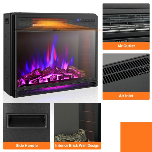 Costway 25"Electric Fireplace Freestanding & Recessed Heater Log Flame Remote 1350W