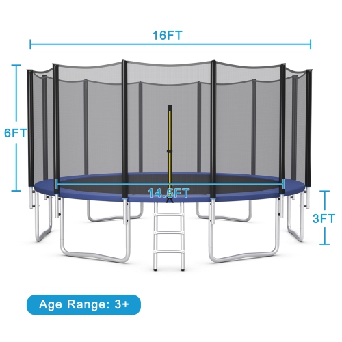 Gymax 16 FT Outdoor Trampoline Bounce Combo W/Safety Closure Net Ladder