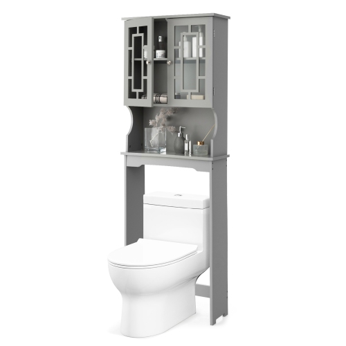 GYMAX  Bathroom Over The Toilet Space Saver Storage Cabinet Organizer Shelf In Grey