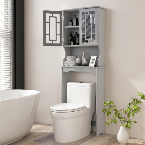 Gymax Grey Bathroom Over The Toilet Space Saver Storage Cabinet Organizer Shelf