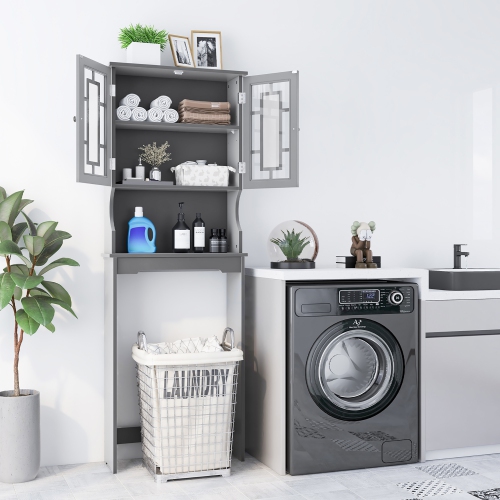 Gymax Grey Bathroom Over The Toilet Space Saver Storage Cabinet Organizer Shelf