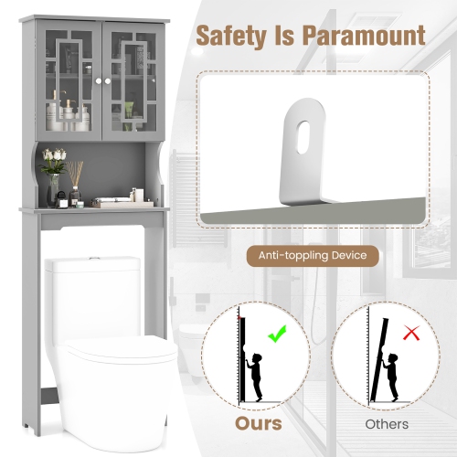 Gymax Grey Bathroom Over The Toilet Space Saver Storage Cabinet Organizer Shelf