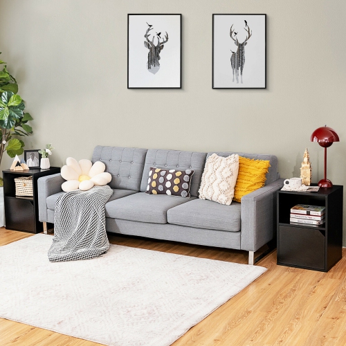 Gymax Set of 2 Nightstands Side End Table Storage Cabinet Shelf Living Room