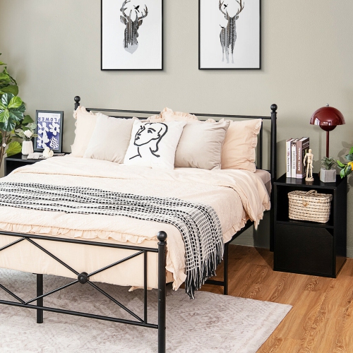 Gymax Set of 2 Nightstands Side End Table Storage Cabinet Shelf Living Room