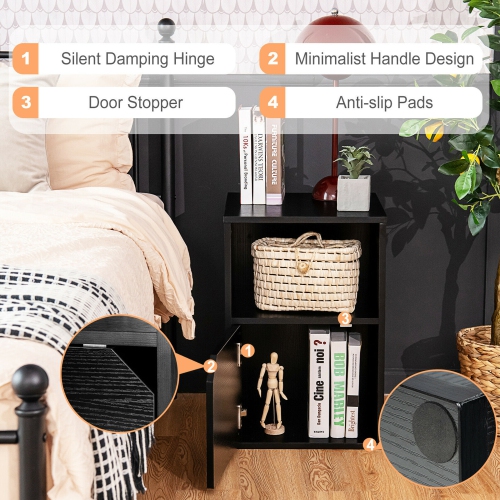 Gymax Set of 2 Nightstands Side End Table Storage Cabinet Shelf Living Room