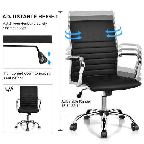 Gymax PU Leather Office Chair High Back Conference Task Chair w/Armrests