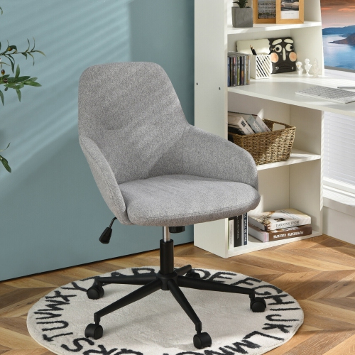 Gymax Linen Accent Office Chair Adjustable Rolling Swivel Task Chair w/Armrest