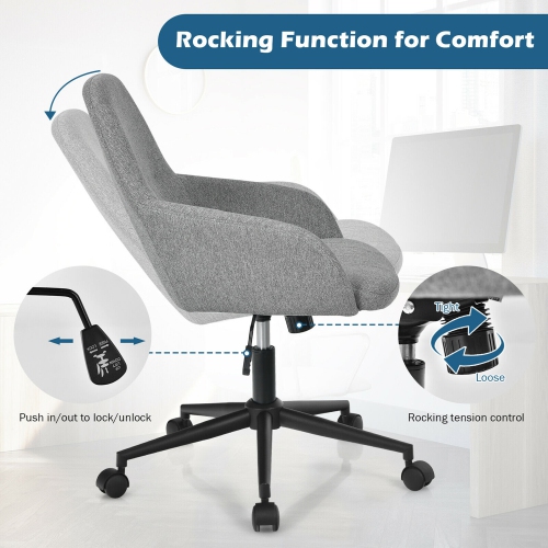 Gymax Linen Accent Office Chair Adjustable Rolling Swivel Task Chair w/Armrest