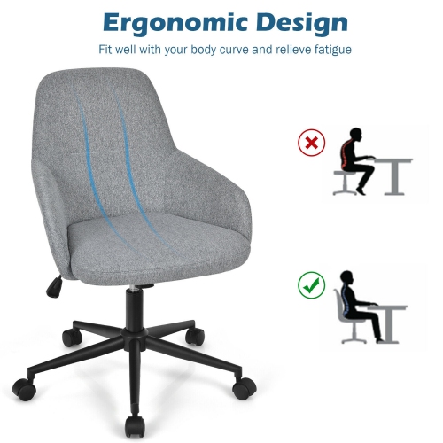 Gymax Linen Accent Office Chair Adjustable Rolling Swivel Task Chair w/Armrest