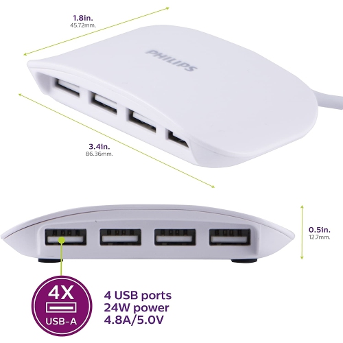Philips - Charging Station with 4 USB Ports 4.8A, White