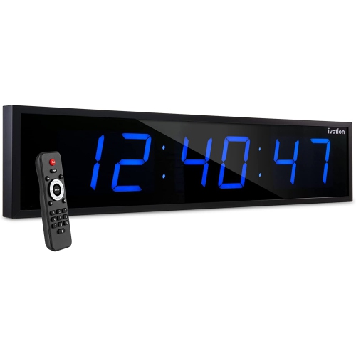 IVATION  Huge 60" Inch Large Big Oversized Digital Led Clock \w Stopwatch, Alarms, Countdown Timer & Temp - Shelf Or Wall Mount (Blue) | 6-Level