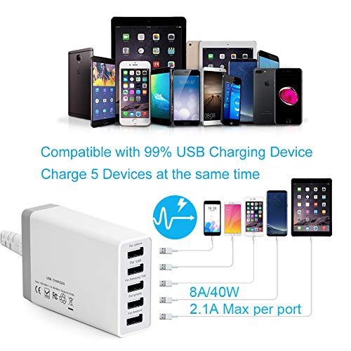 Bamboo Charging Station for Multiple Devices with 5 Port USB Charger, 5 Charger Cables,Watch and Earbud Stand; Pezin & Hulin